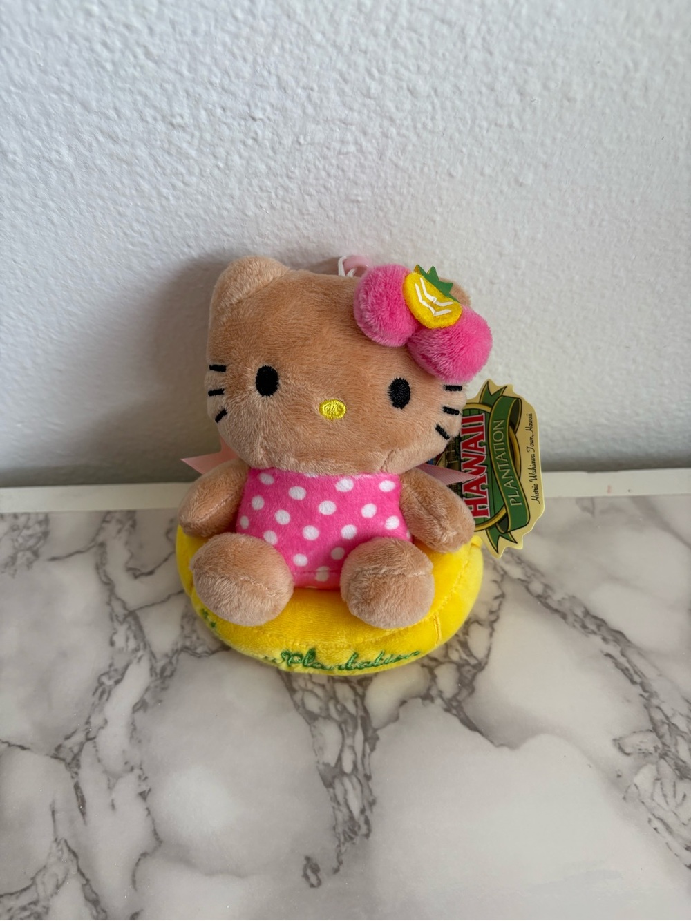 Hello Kitty Small Keychain/Charm Plush - Pink Polka Dot Outfit with Yellow Float